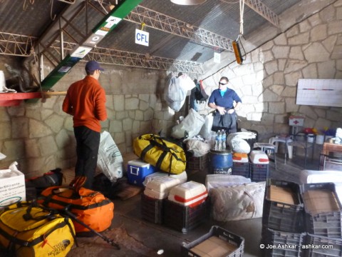 Organizing our Mule loads for the trek to Base Camp.