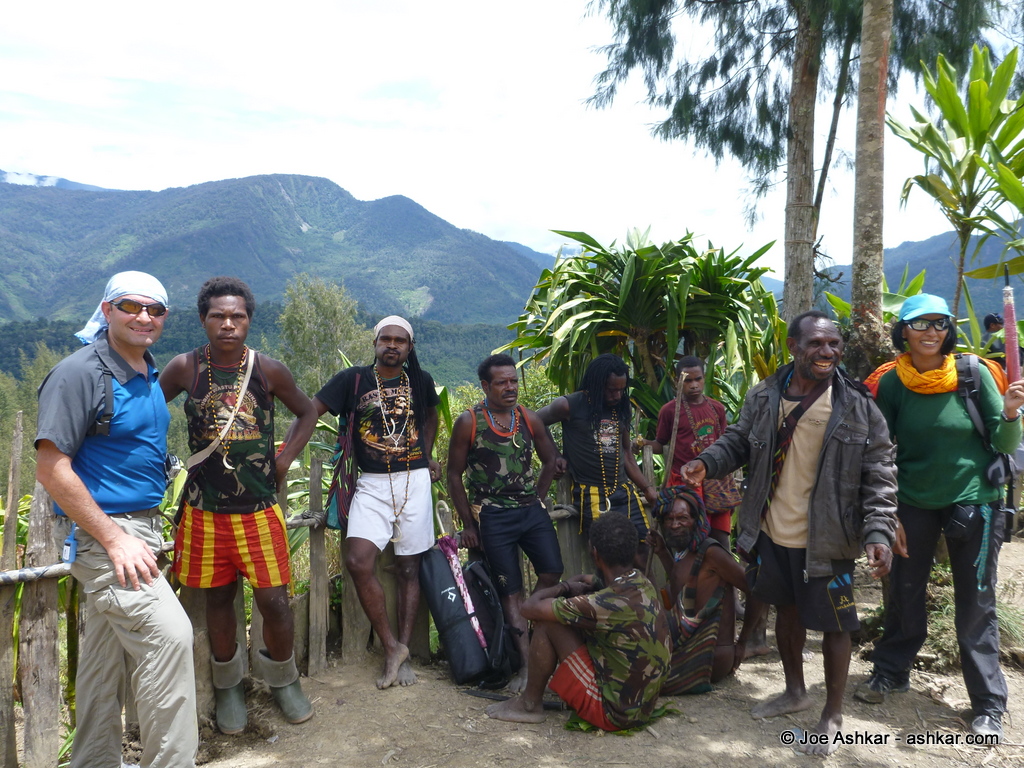 Hanging out with our porters and Dani tribe members.