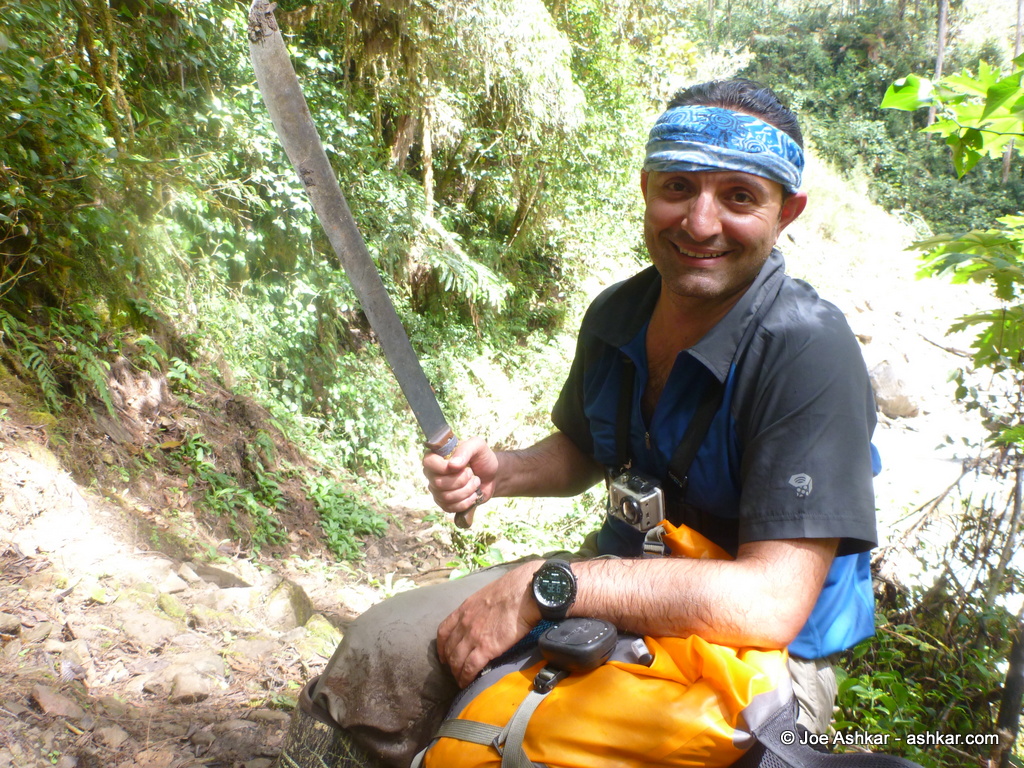 Taking a short rest break and making sure Machete is still sharp.