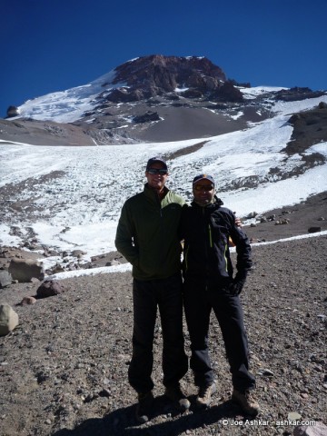 Garrett Madison & Joe Ashkar at Camp 3 with Aconcagua in the background.