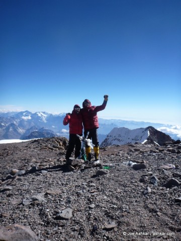 Joe Ashkar & Garrett Madison celebrating on the summit of Aconcagua.