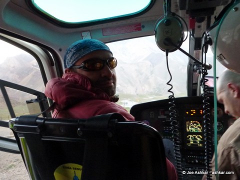 Helicoptering out of Base Camp.