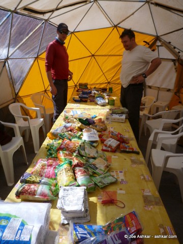 Organizing our meals to carry up the mountain.
