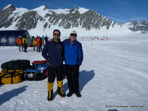 Joe Ashkar & Russell Brice at Union Glacier Base Camp, Antarctica.