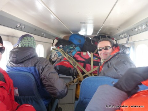 Aboard the DHC-6 Twin Otter on the way to Vinson Base Camp.