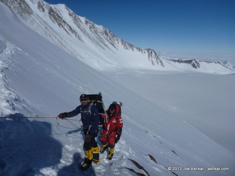 Climbing up the fixed lines.