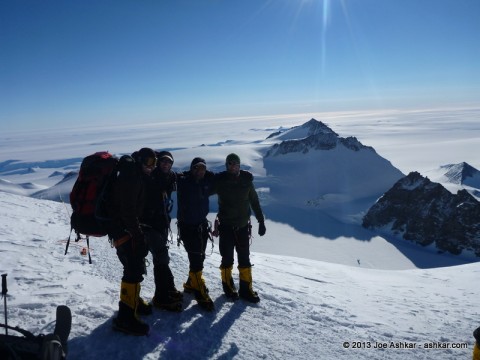 Craig York, Tom Boyer, Joe Ashkar & Garrett Madison pose for a photo on the way to High Camp on Mt. Vinson.