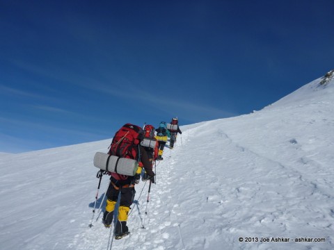 The steep climb to High Camp.