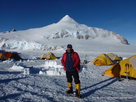 High Camp on Mt. Vinson with Mt. Shinn in the background.