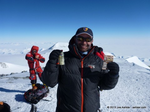 Joe Ashkar promoting "Honey Stinger" natural energy products on top of Antarctica.