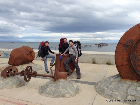Rosier, Tom and Roberto on a "coastal" hike near the Straight of Magellan.