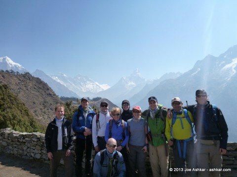 Everest 2013 climbing team in front of Ama Dablam and Everest.