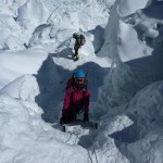 Climbing up & down vertical ladders in the Icefall.